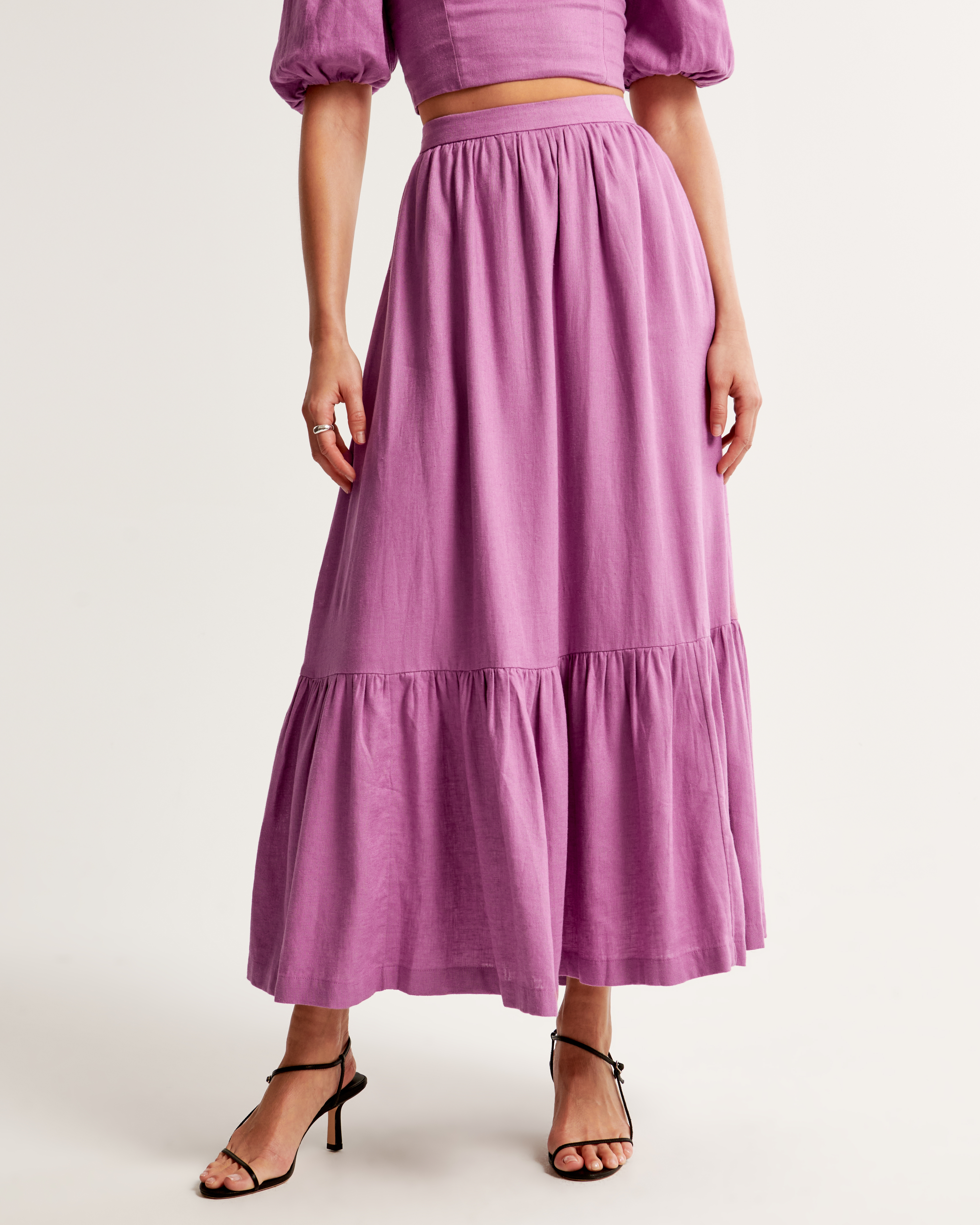 Women's Linen-Blend Tiered Midi Skirt | Women's Bottoms