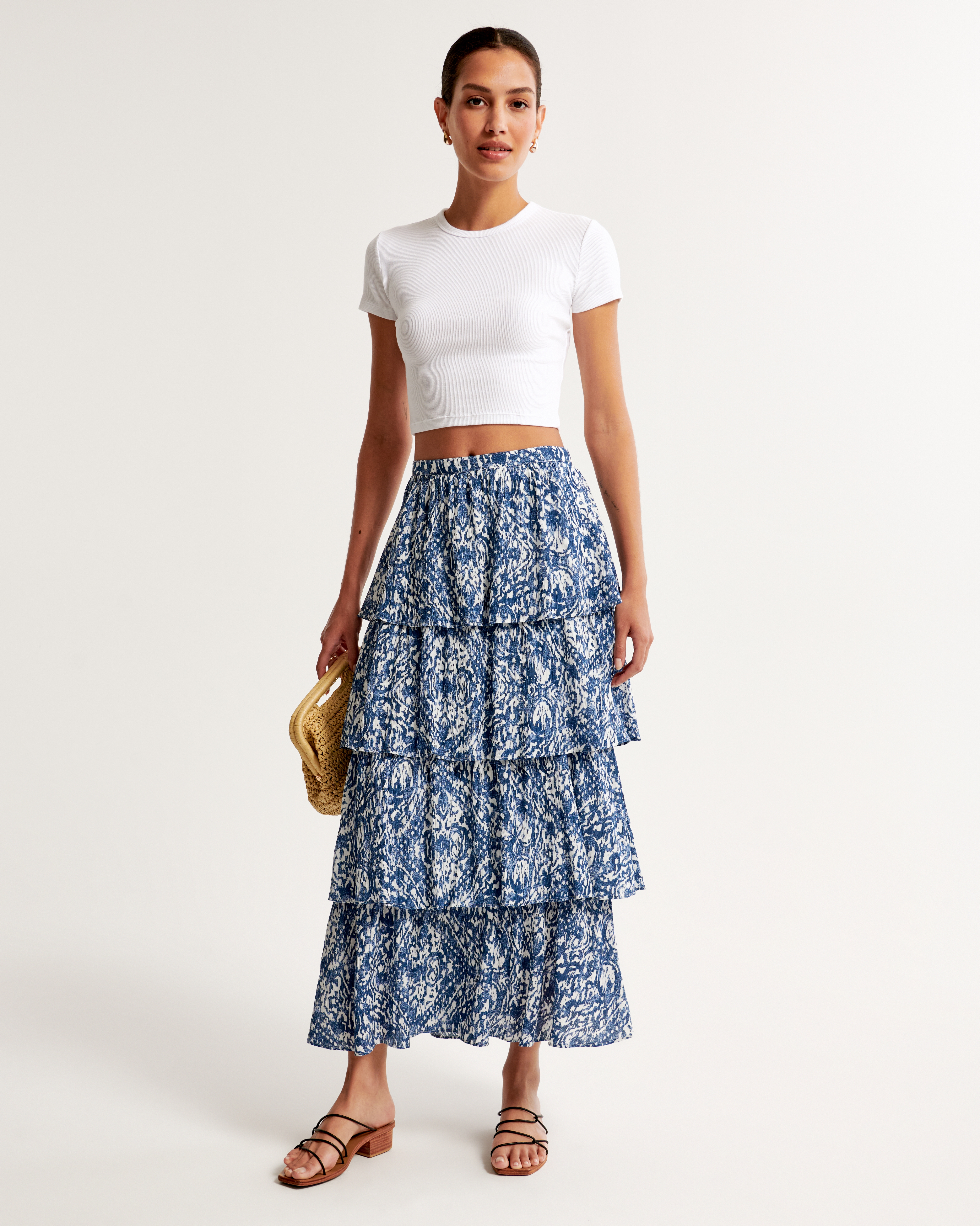 Tiered Crinkle Textured Maxi Skirt