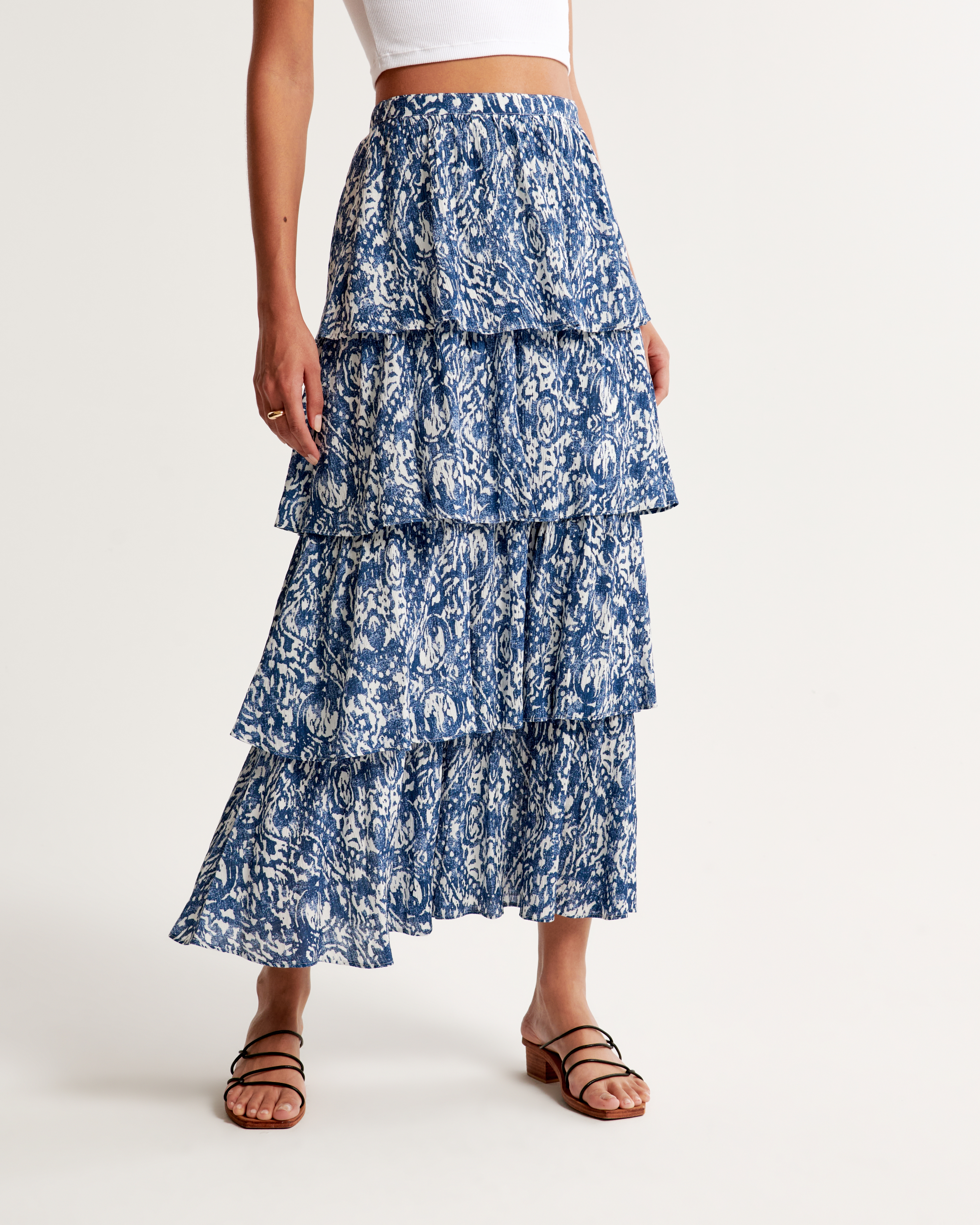 Tiered Crinkle Textured Maxi Skirt