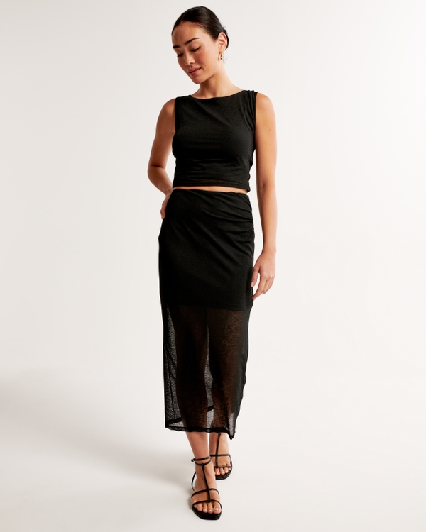 Mesh Midi Skirt, Black