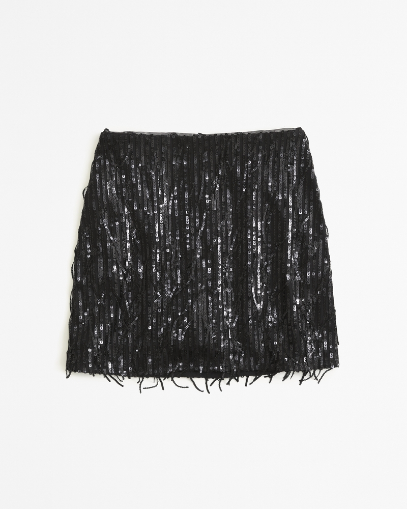 THE SEQUIN FRINGE MINI SKIRT IN BLACK, 52% OFF