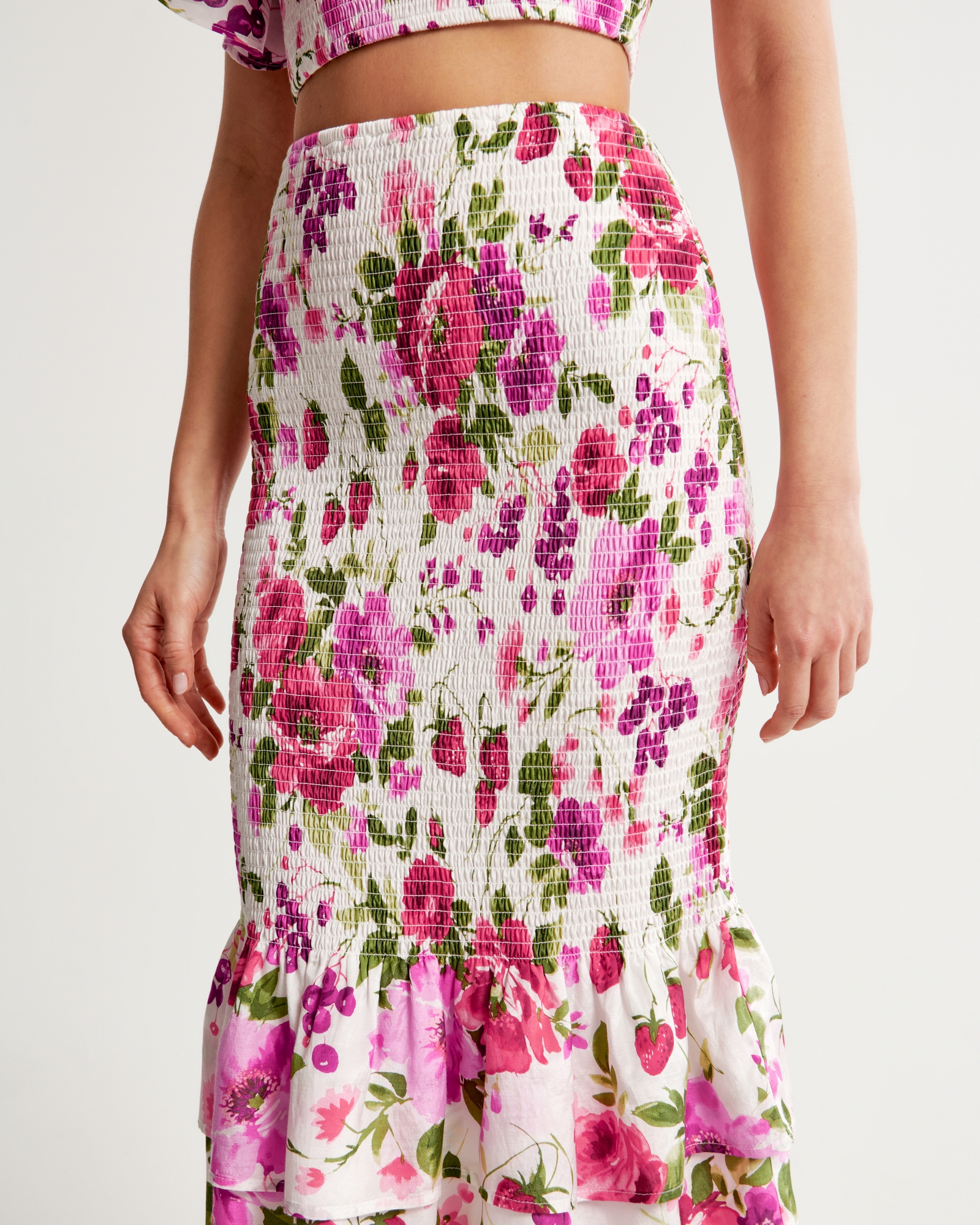 Smocked Midi Skirt