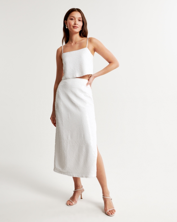 Sequin Maxi Skirt, White