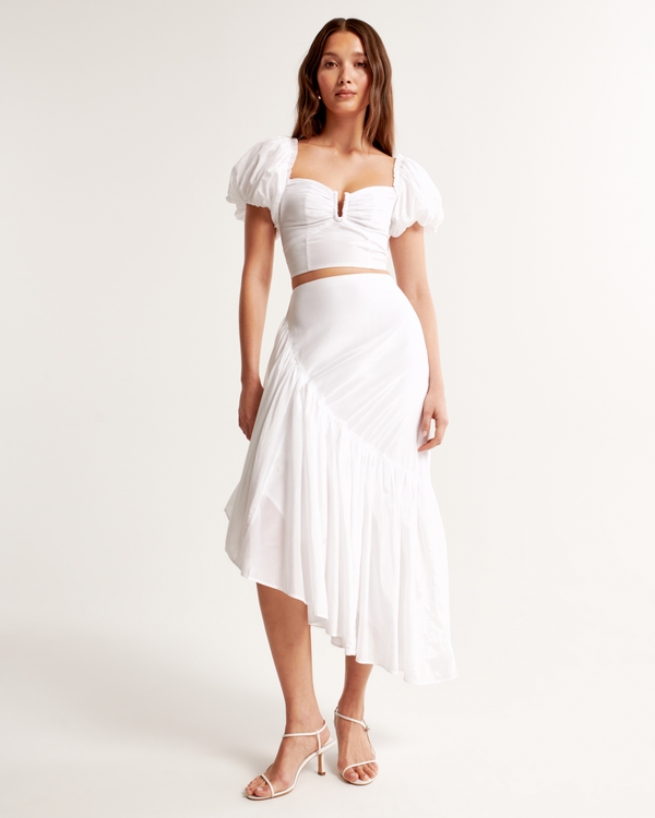 Asymmetrical Ruffle Maxi Skirt, White