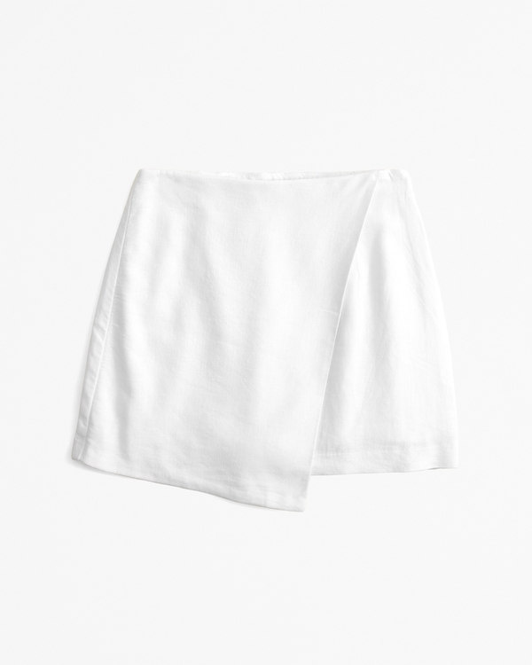 The A&F Scarlett Linen-Blend Wrap Mini Skort, White view 1
