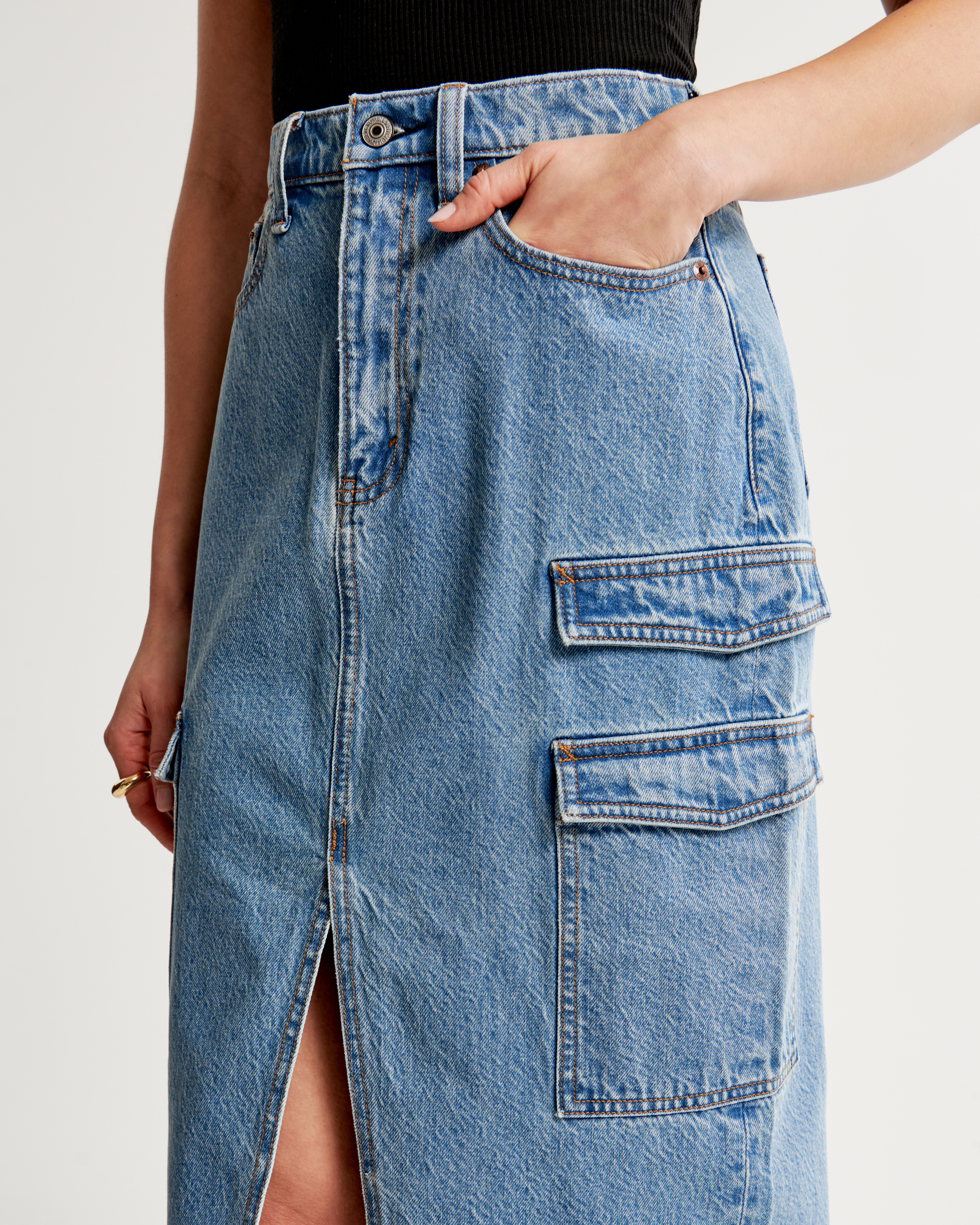 Women's Denim Cargo Midi Skirt | Women's Bottoms | Abercrombie.com