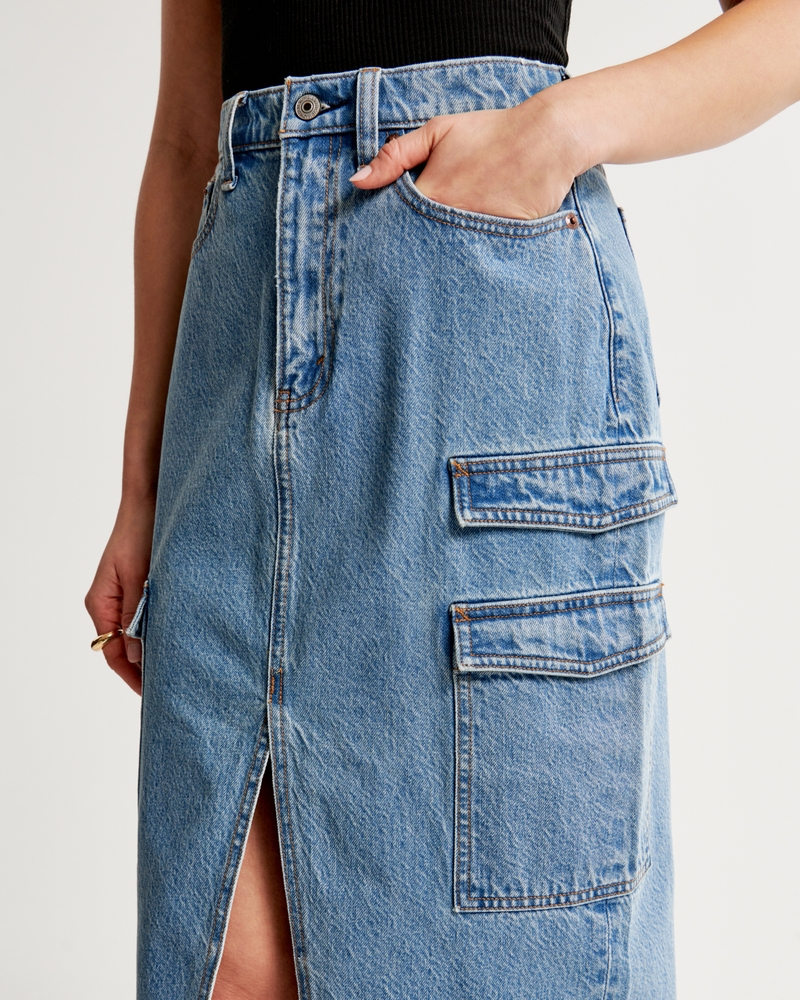 Denim Cargo Midi Skirt