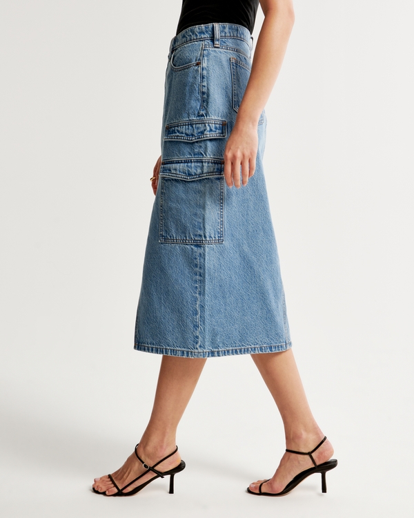 Denim Cargo Midi Skirt