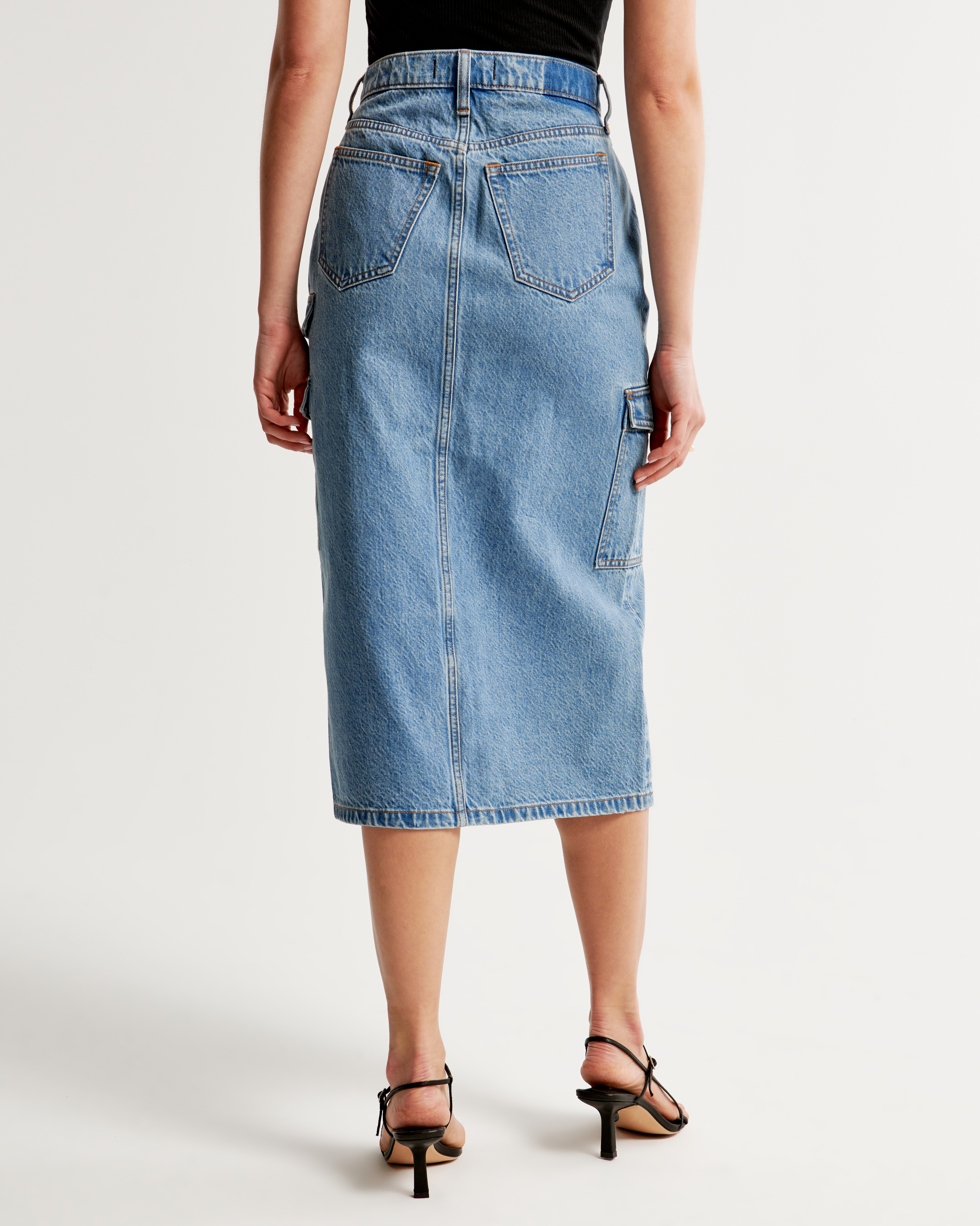 Fitted denim midi skirt best sale