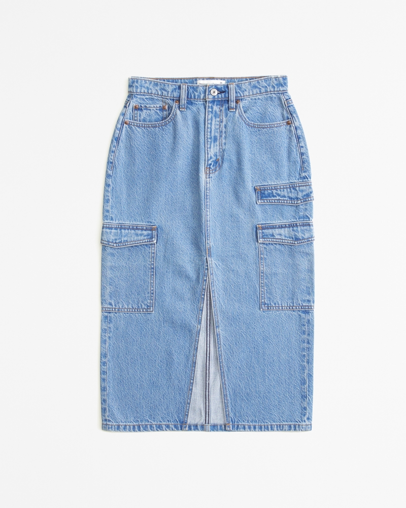 Denim Cargo Midi Skirt