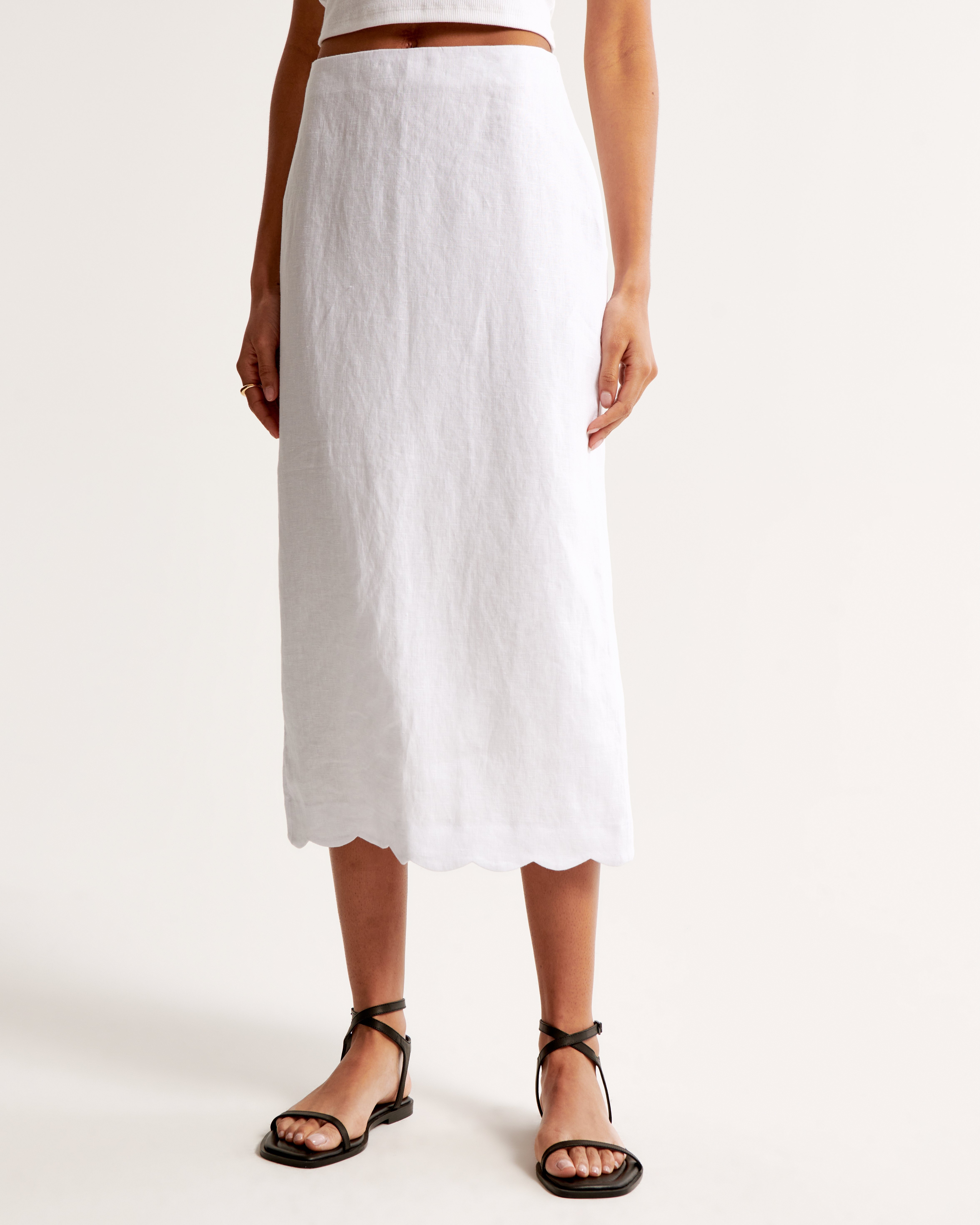 Women's Premium Linen Scallop-Hem Midi Skirt | Women's Clearance |  Abercrombie.com