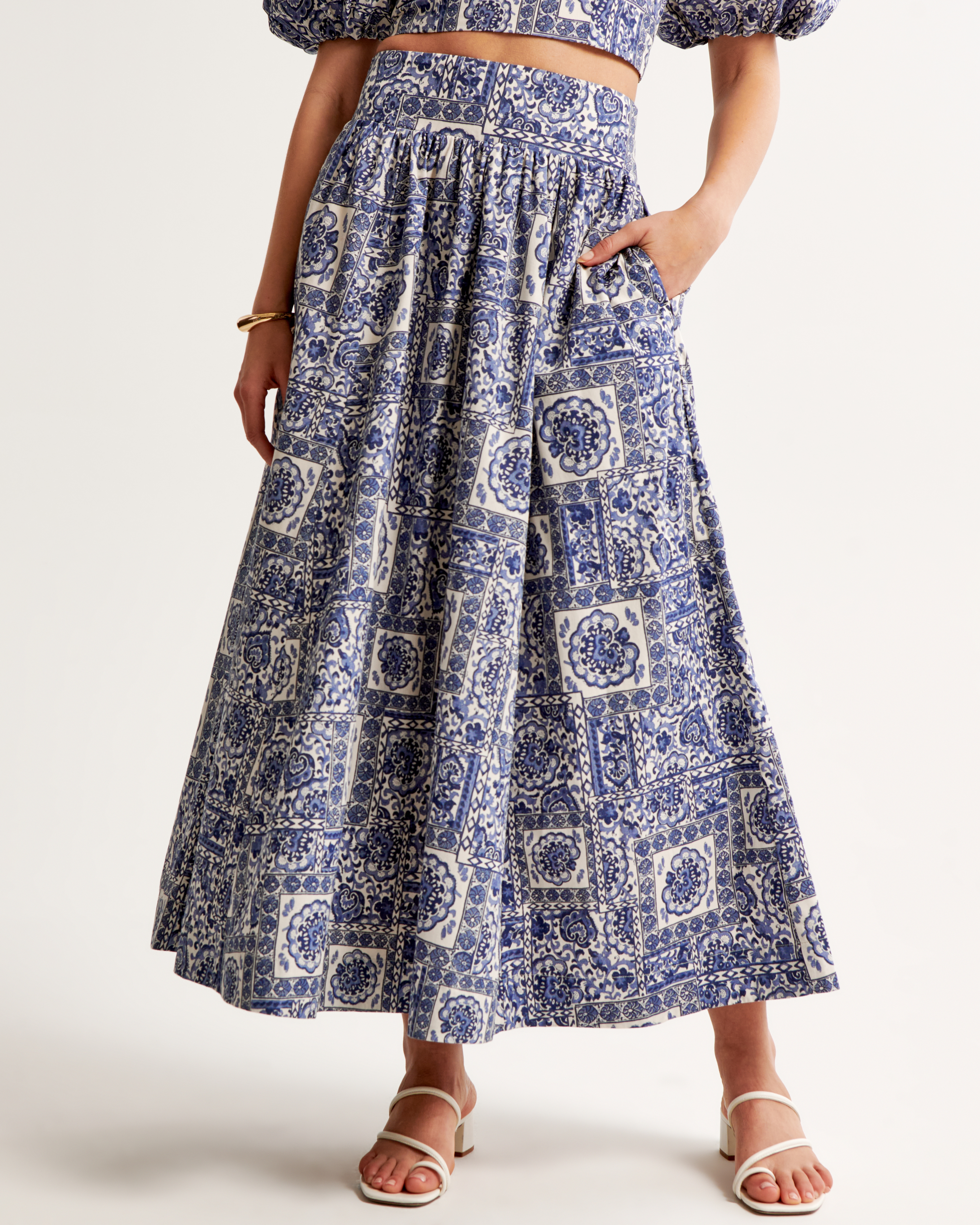 Women's Pattern Mixed Poplin Tiered Maxi Skirt | Women's Bottoms 