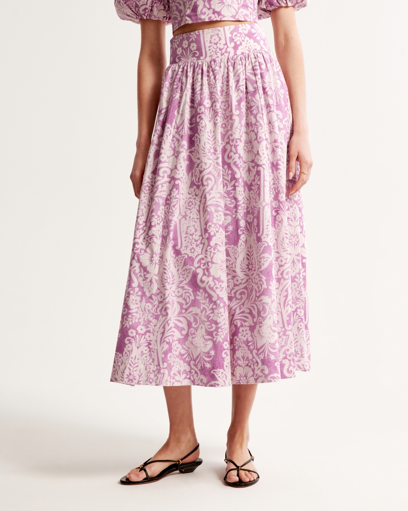 Pattern Mixed Poplin Tiered Maxi Skirt