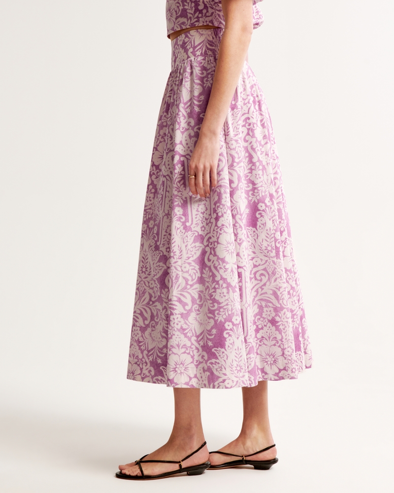Pattern Mixed Poplin Tiered Maxi Skirt