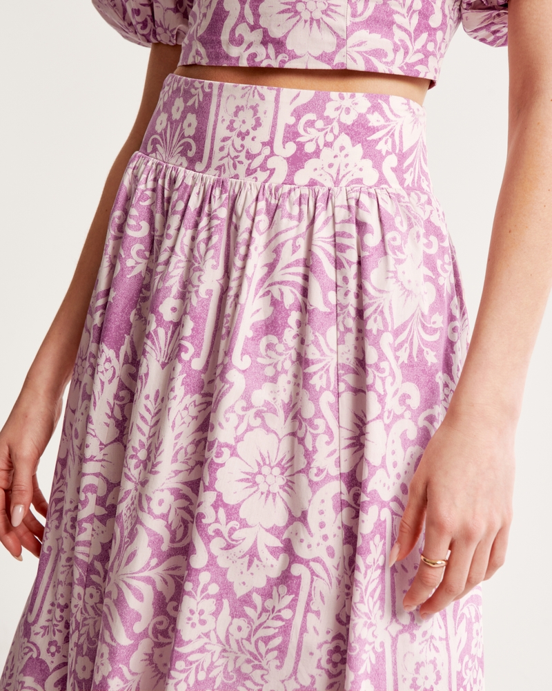 Pattern Mixed Poplin Tiered Maxi Skirt