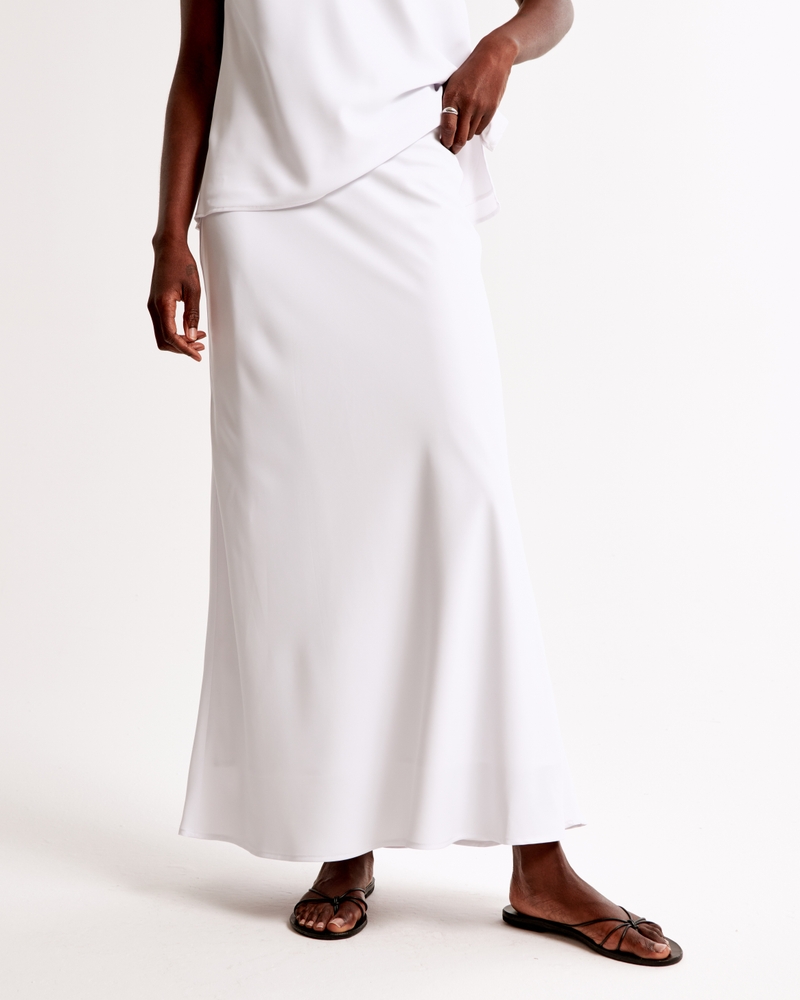 Mid Rise Satin Maxi Skirt