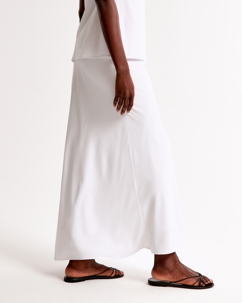 Mid Rise Satin Maxi Skirt