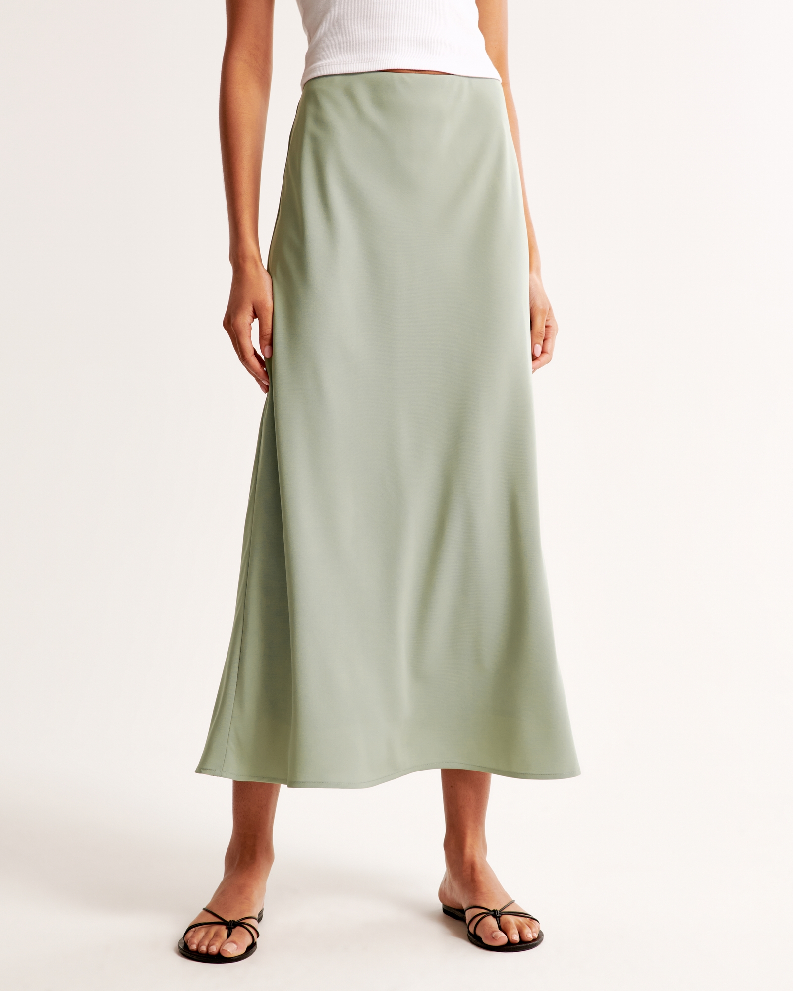 Mid Rise Satin Maxi Skirt