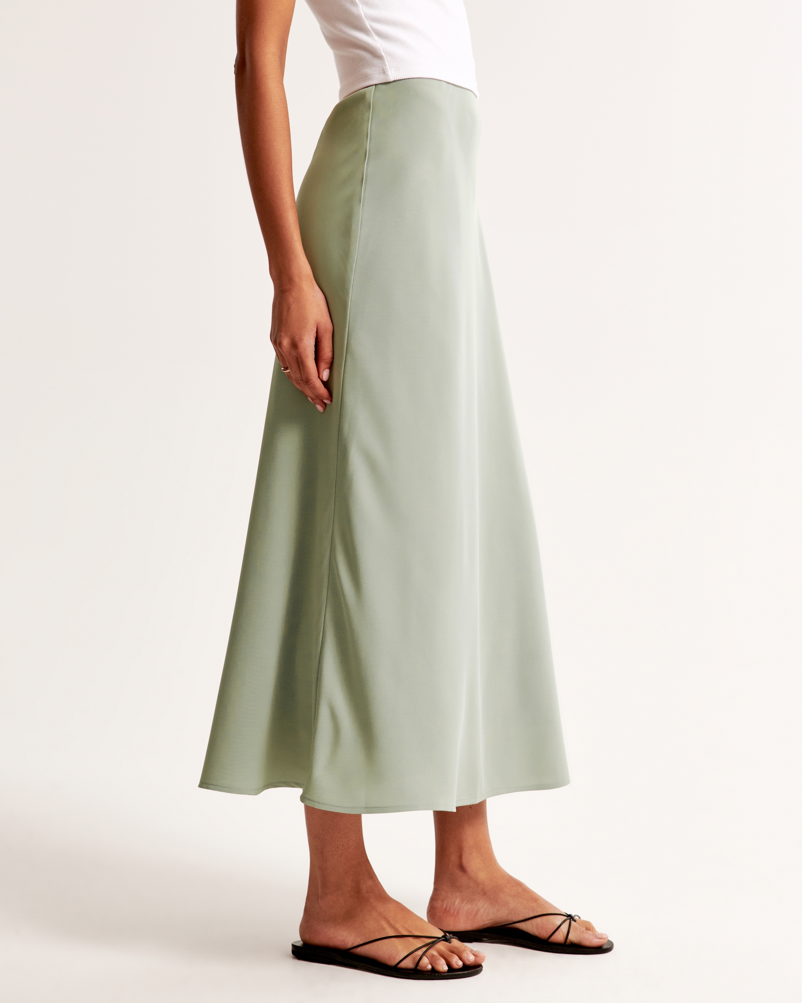 Mid Rise Satin Maxi Skirt