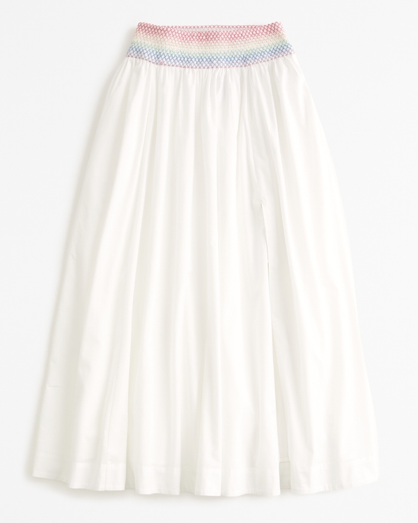 Pride Smocked High-Slit Maxi Skirt, White