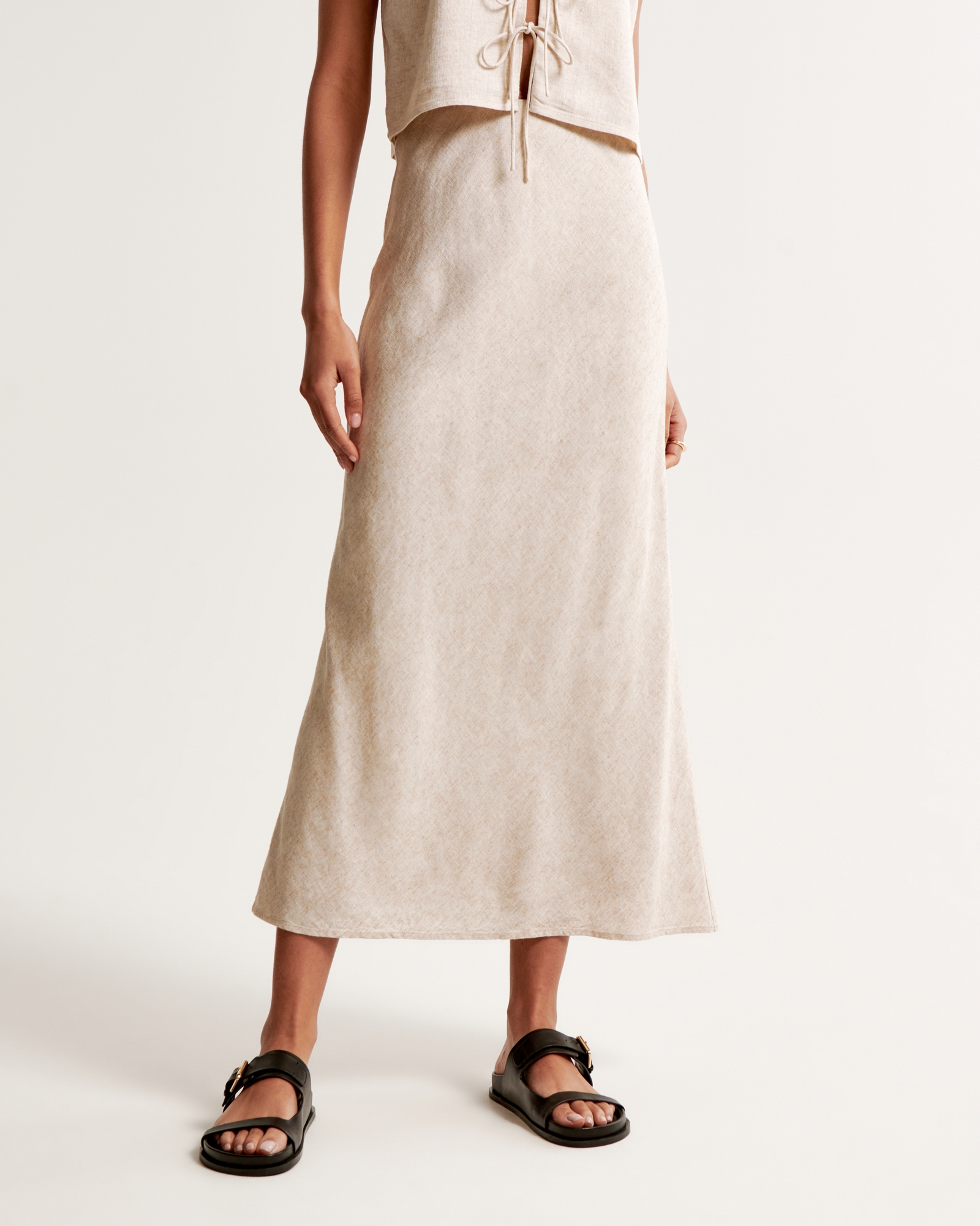 Linen-Blend Column Maxi Skirt