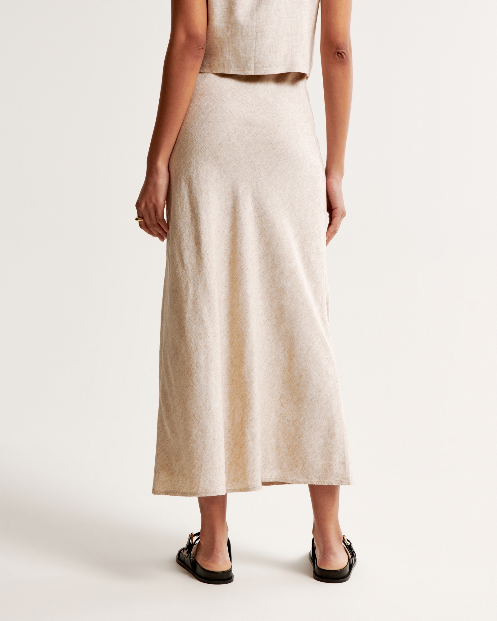 Linen-Blend Column Maxi Skirt