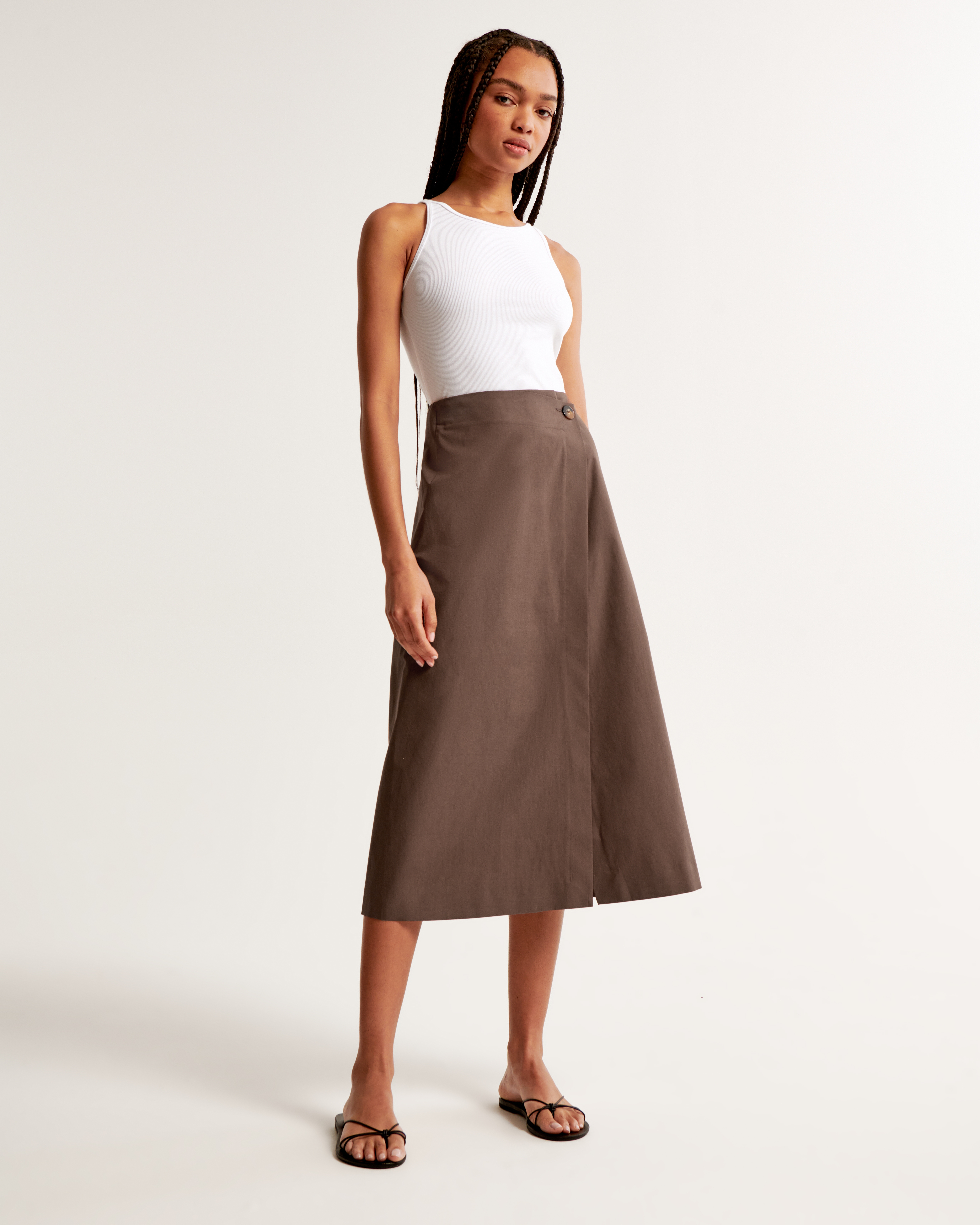 Poplin midi rok met overslag