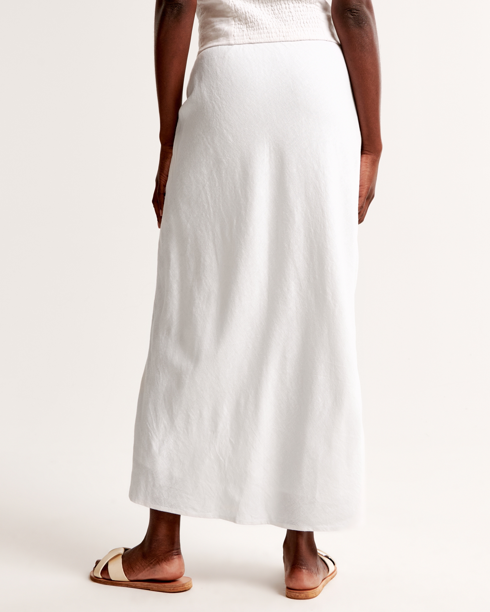 Linen-Blend Column Maxi Skirt