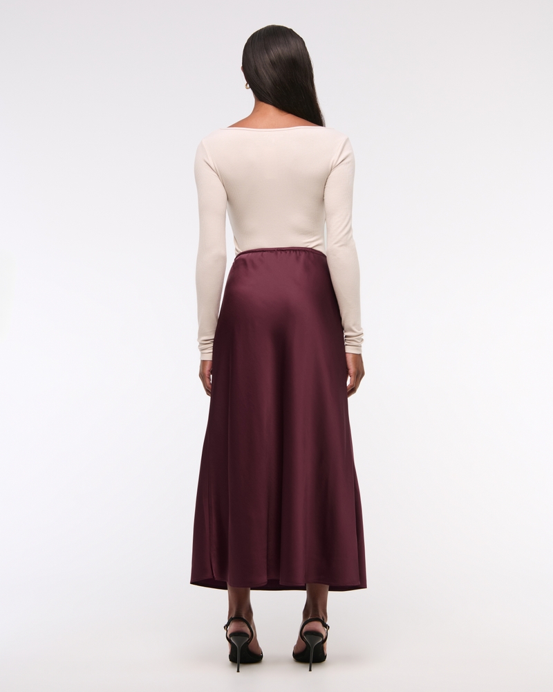 Mid Rise Satin Maxi Skirt