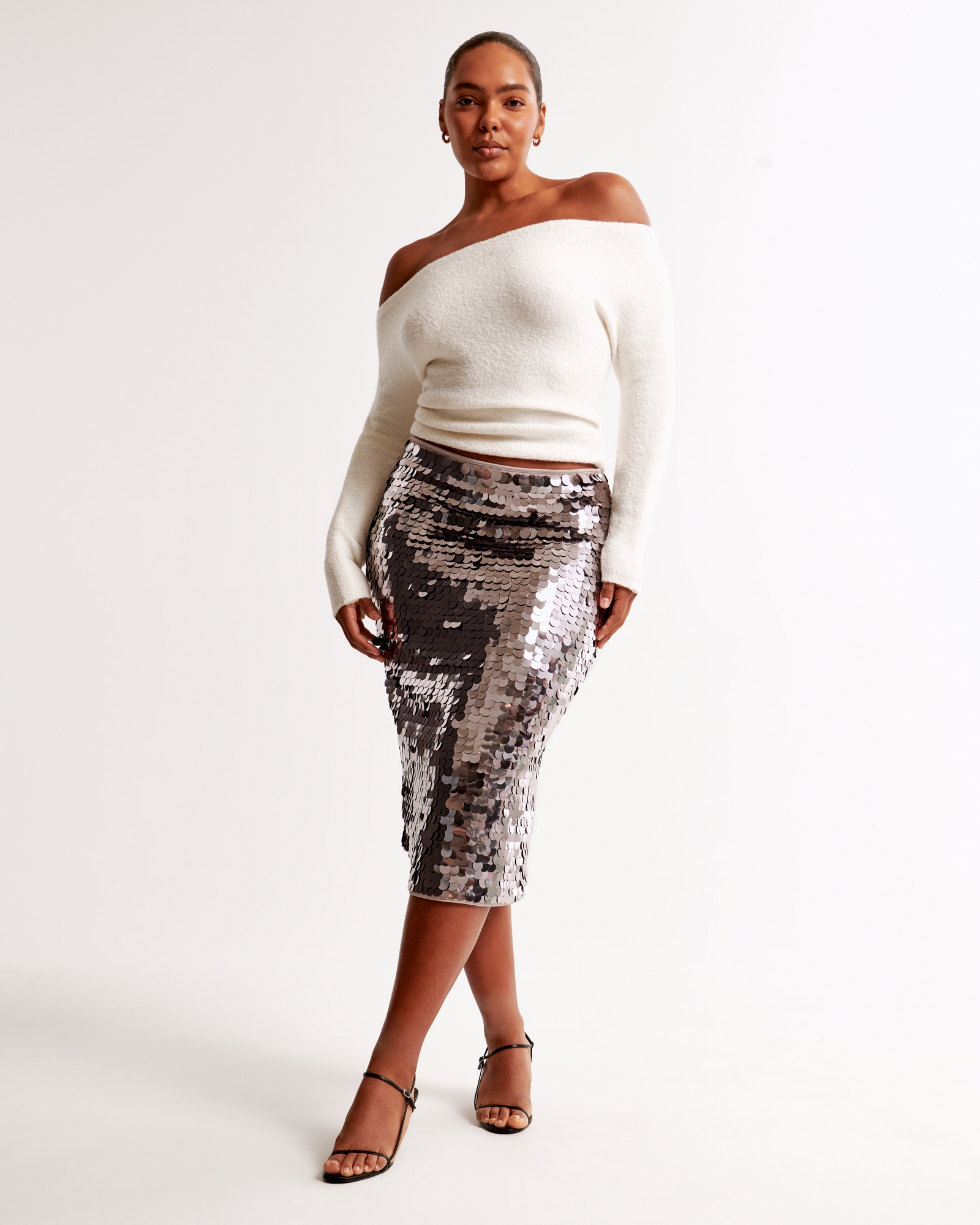 High Rise Sequin Midi Skirt