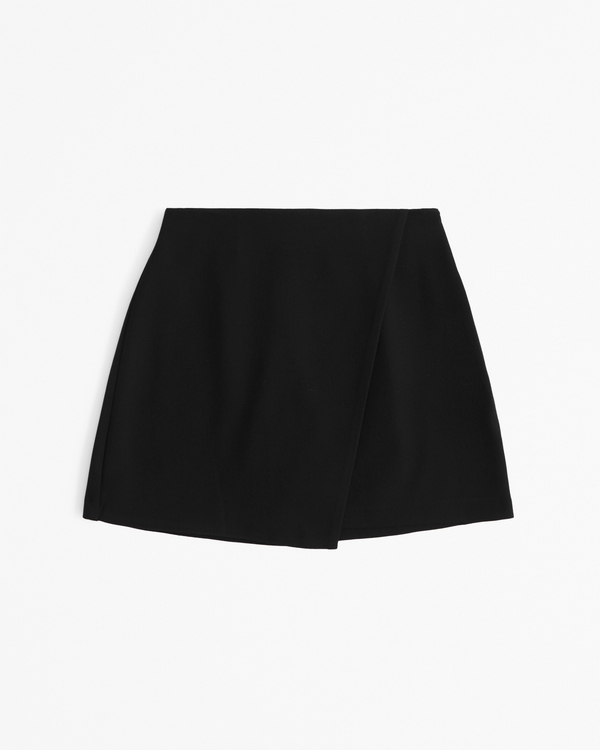 High Rise Tailored Wrap Mini Skort, Black