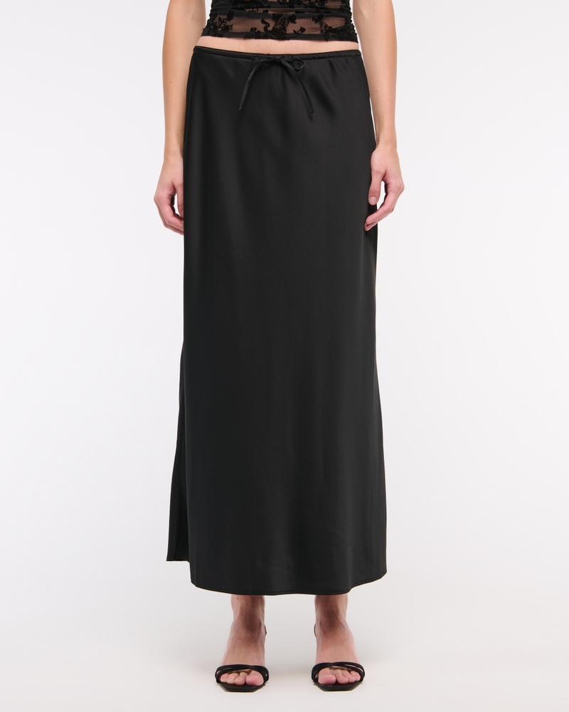 Mid Rise Satin Maxi Skirt