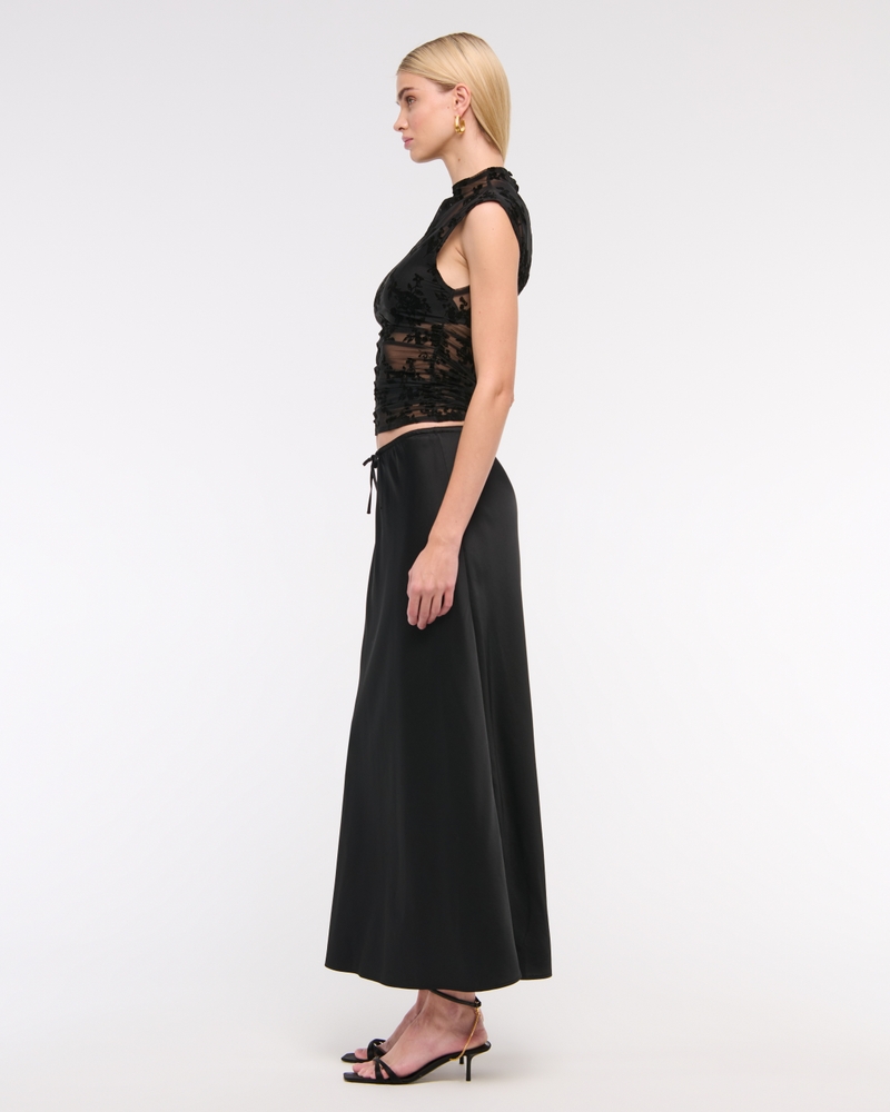 Mid Rise Satin Maxi Skirt
