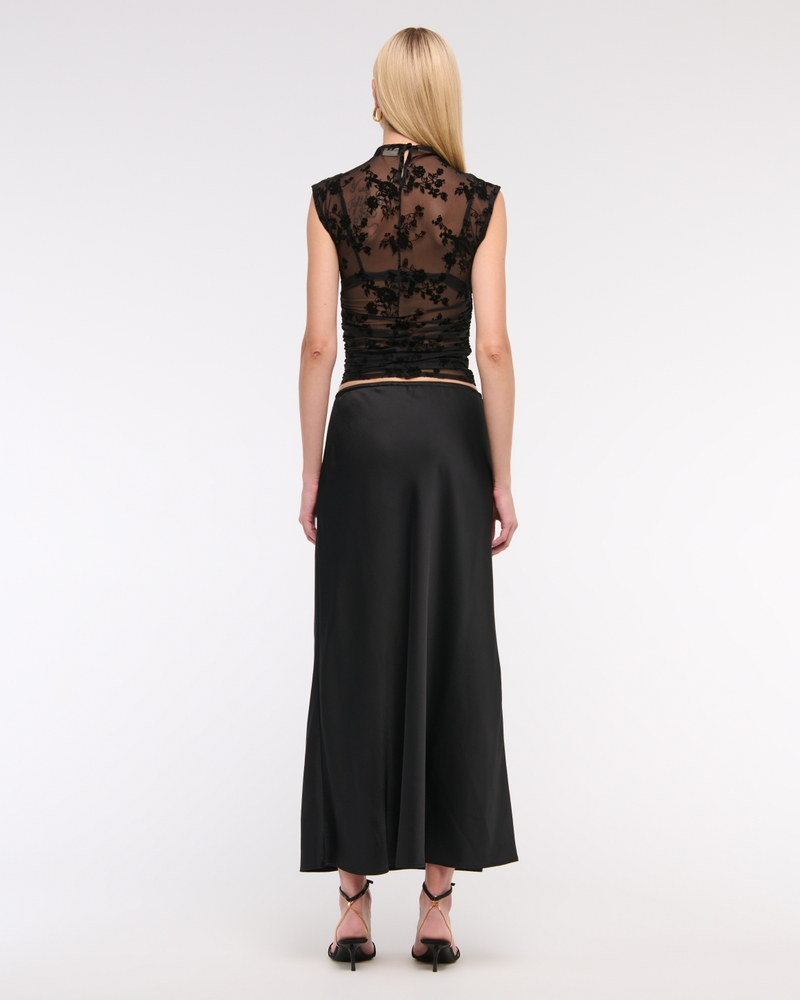 Mid Rise Satin Maxi Skirt