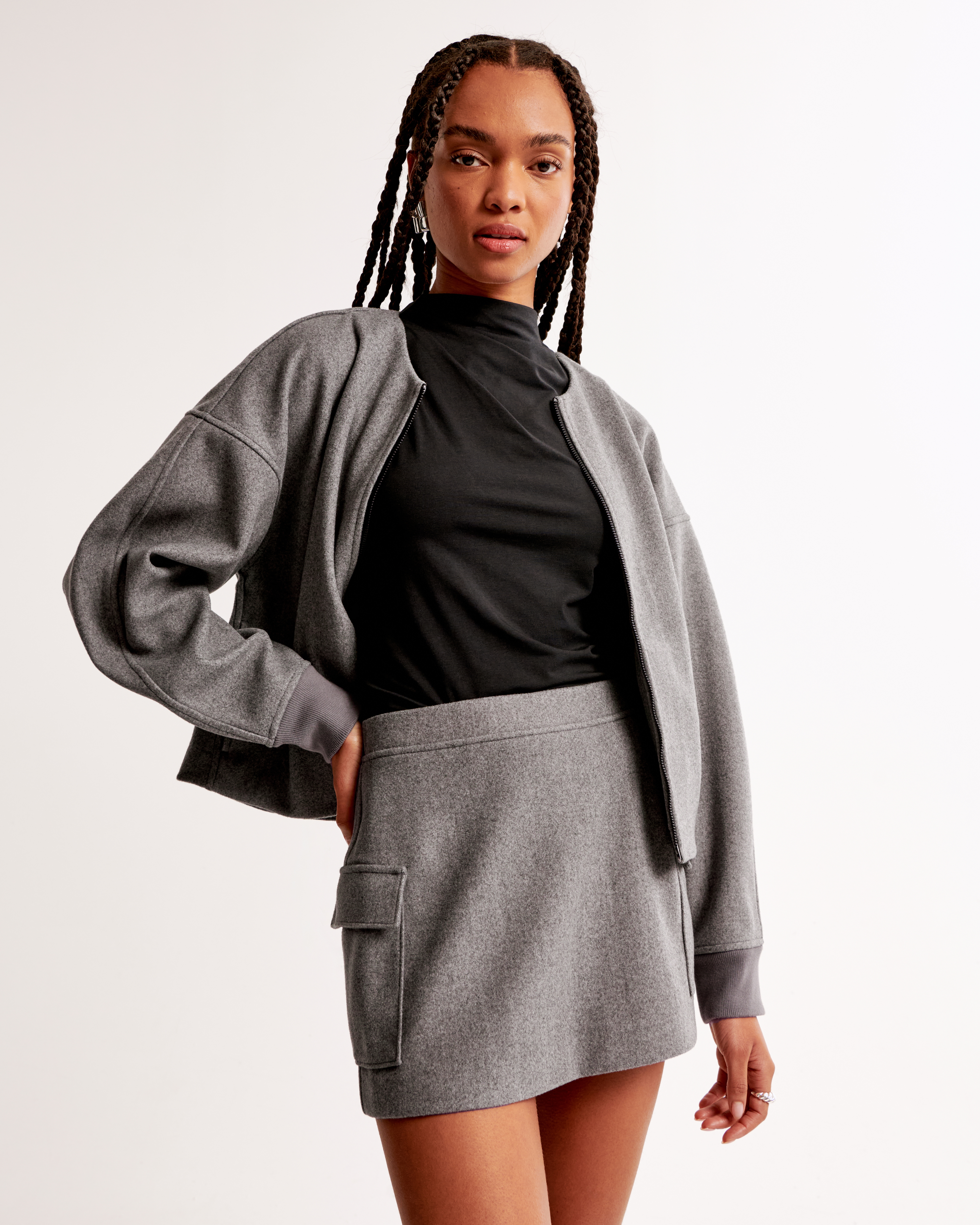 Abercrombie & Fitch Cargo Fleece Mini Skirt In Gray