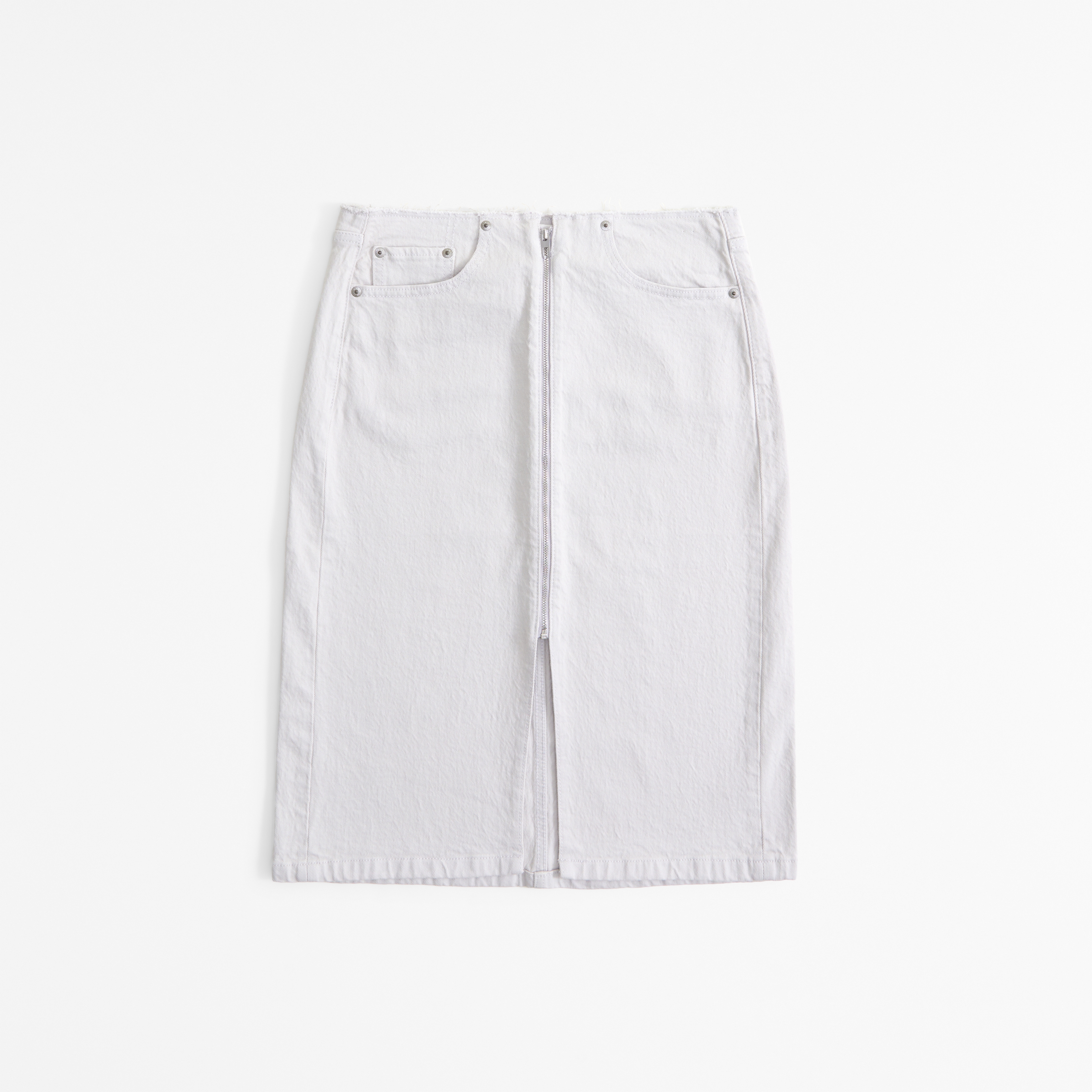 Abercrombie & Fitch Mid Rise Denim Zip-front Midi Skirt In Gray