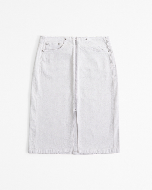 Mid Rise Denim Zip-Front Midi Skirt, Light Gray view 1
