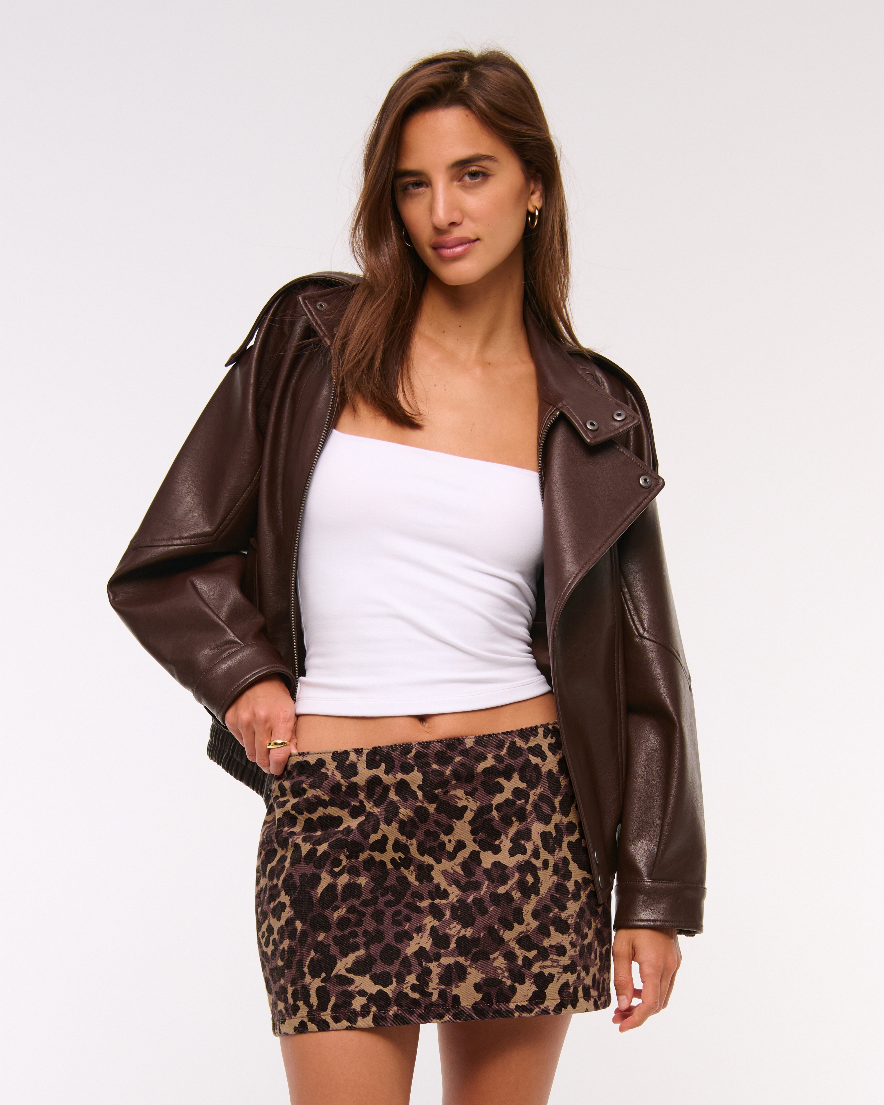 Abercrombie & Fitch Mid Rise Denim Mini Skort In Animal Print