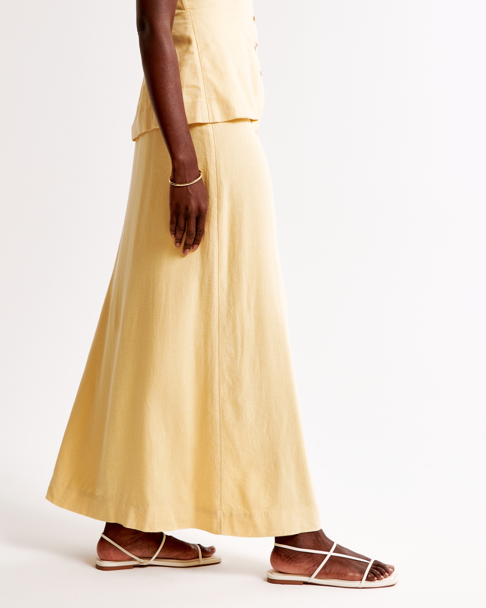 Linen-Blend Front-Slit Maxi Skirt