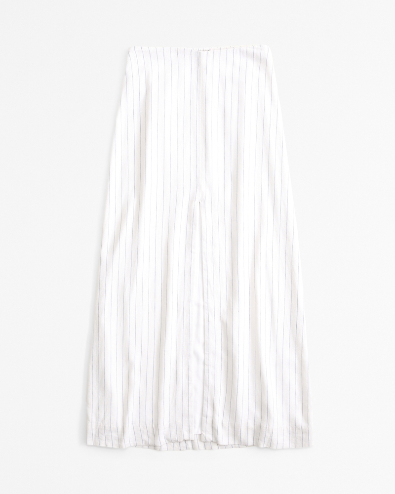 Linen-Blend Front-Slit Maxi Skirt