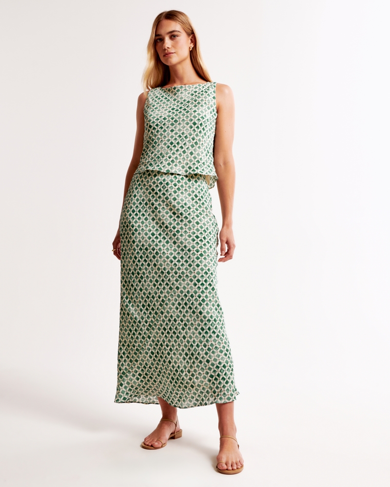 Crinkle Nylon Maxi Skirt
