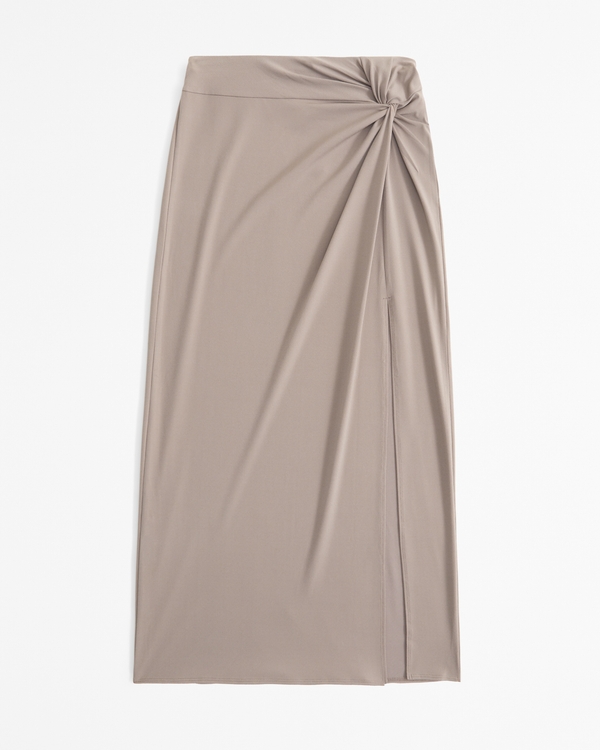 Knotted Midi Skirt, Taupe Gray view 1