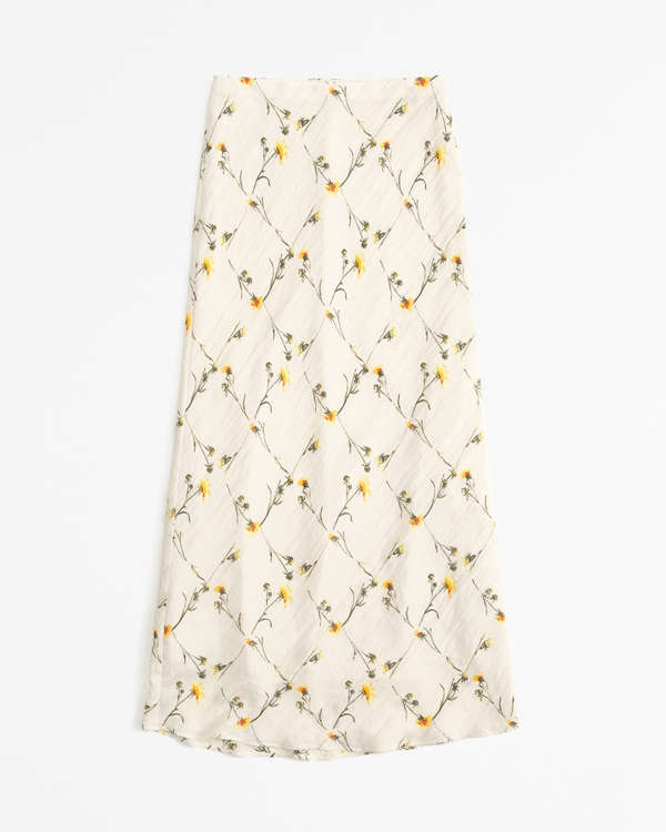 Crinkle Nylon Maxi Skirt, Cream Floral