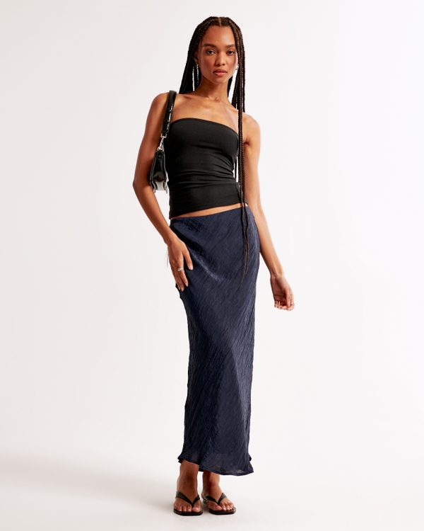 Crinkle Nylon Maxi Skirt, Dark Indigo