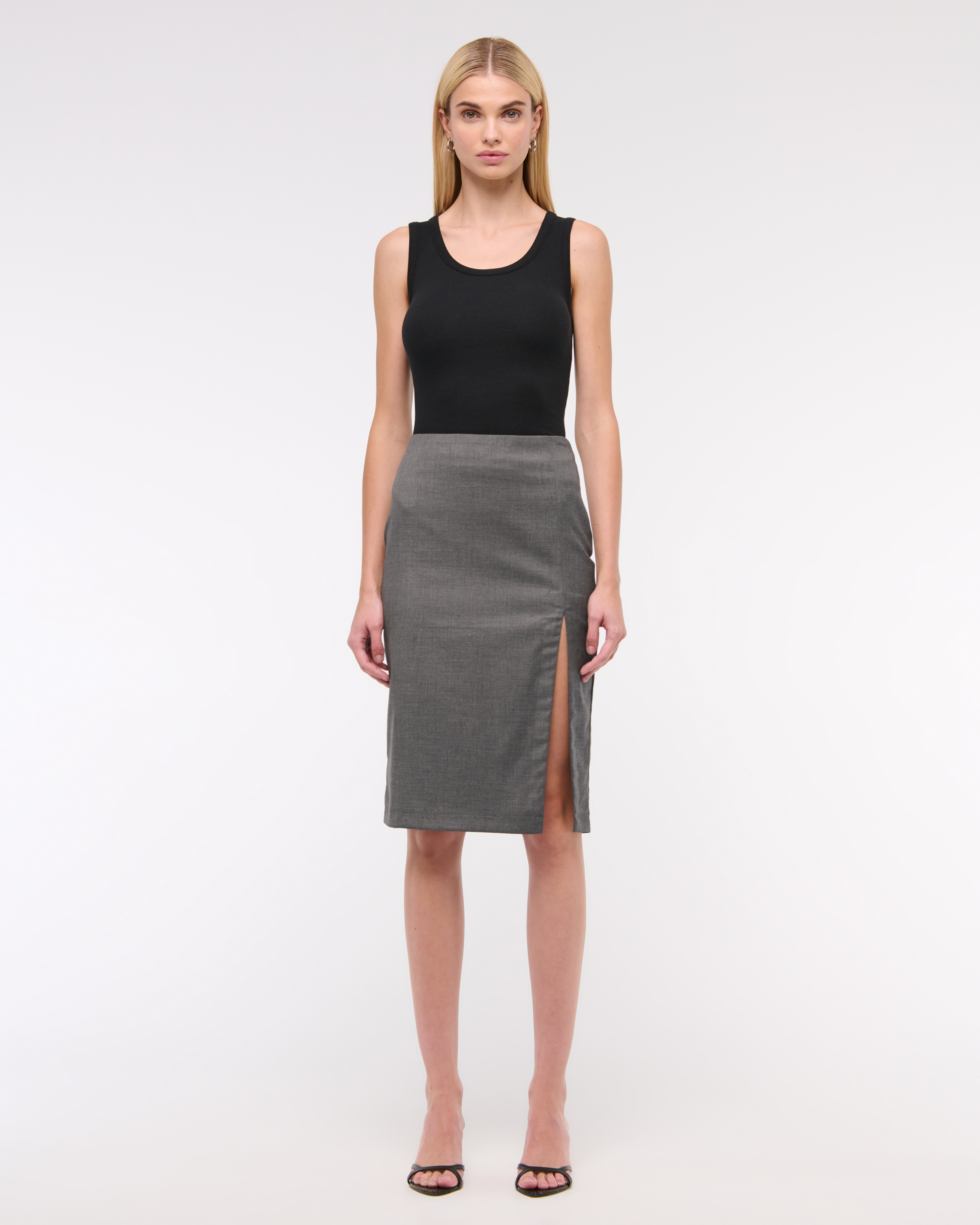 Abercrombie & Fitch Mid Rise Pencil Midi Skirt In Gray