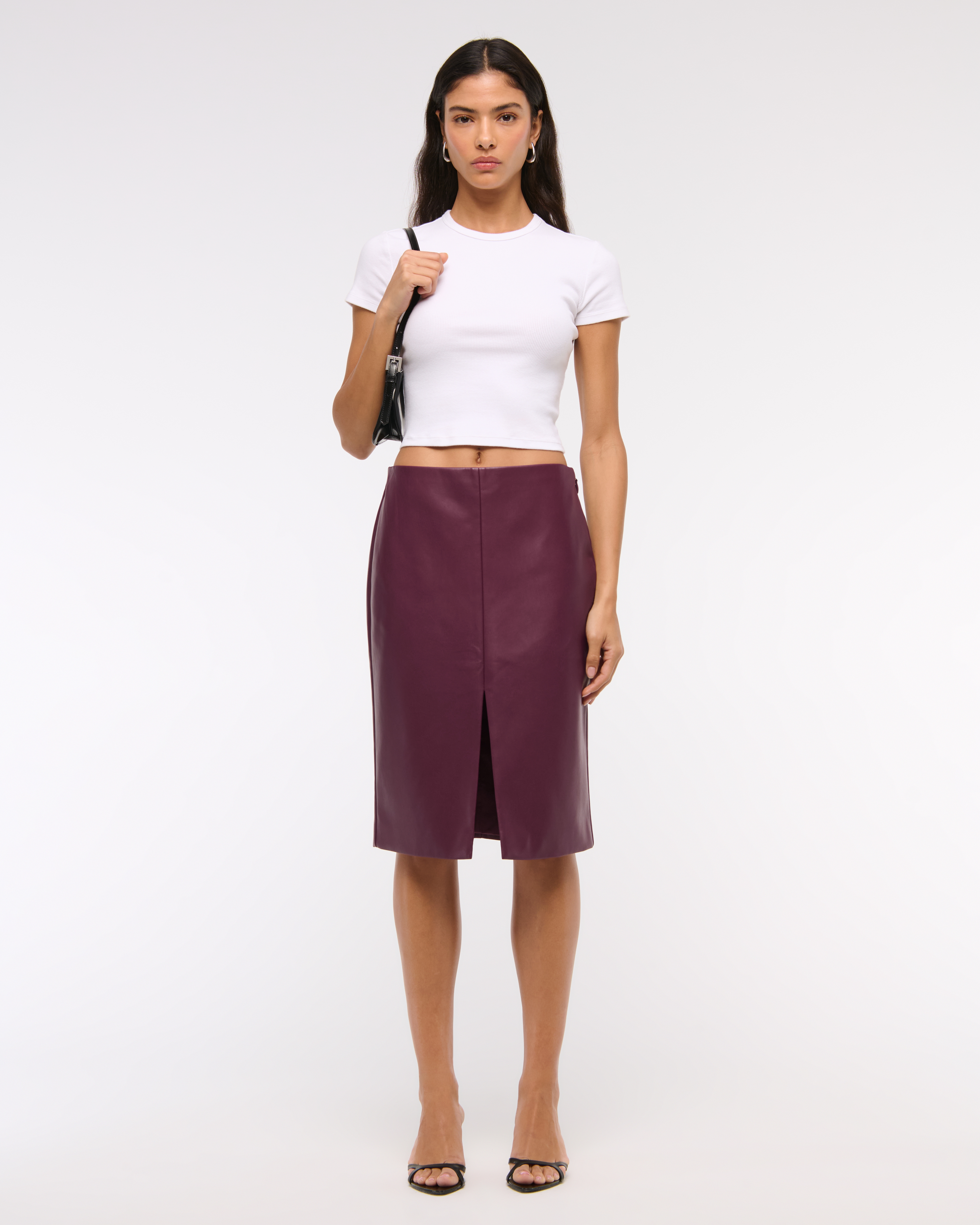Women's Mid Rise Vegan Leather Pencil Midi Skirt | Women's