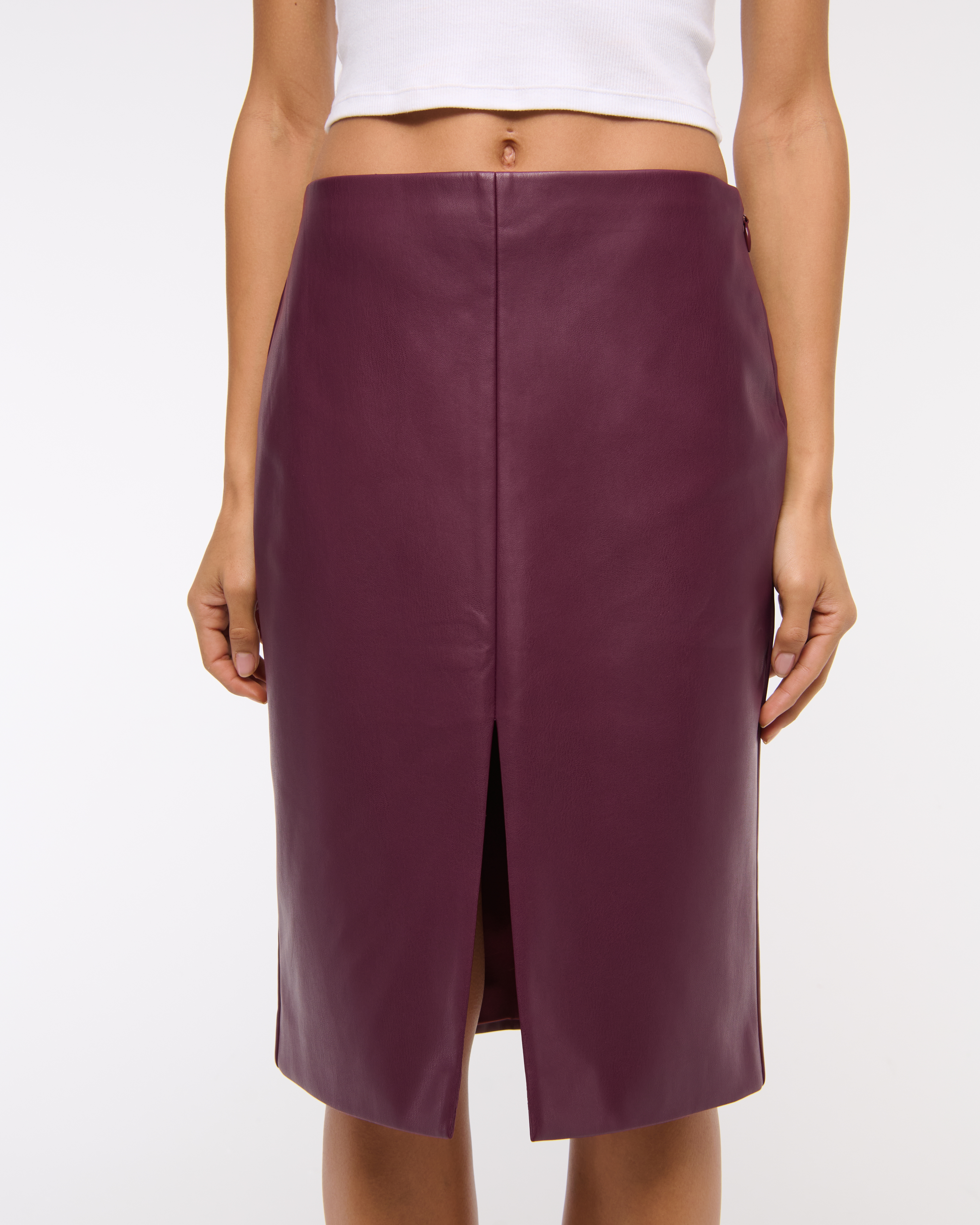 Women's Mid Rise Vegan Leather Pencil Midi Skirt | Women's