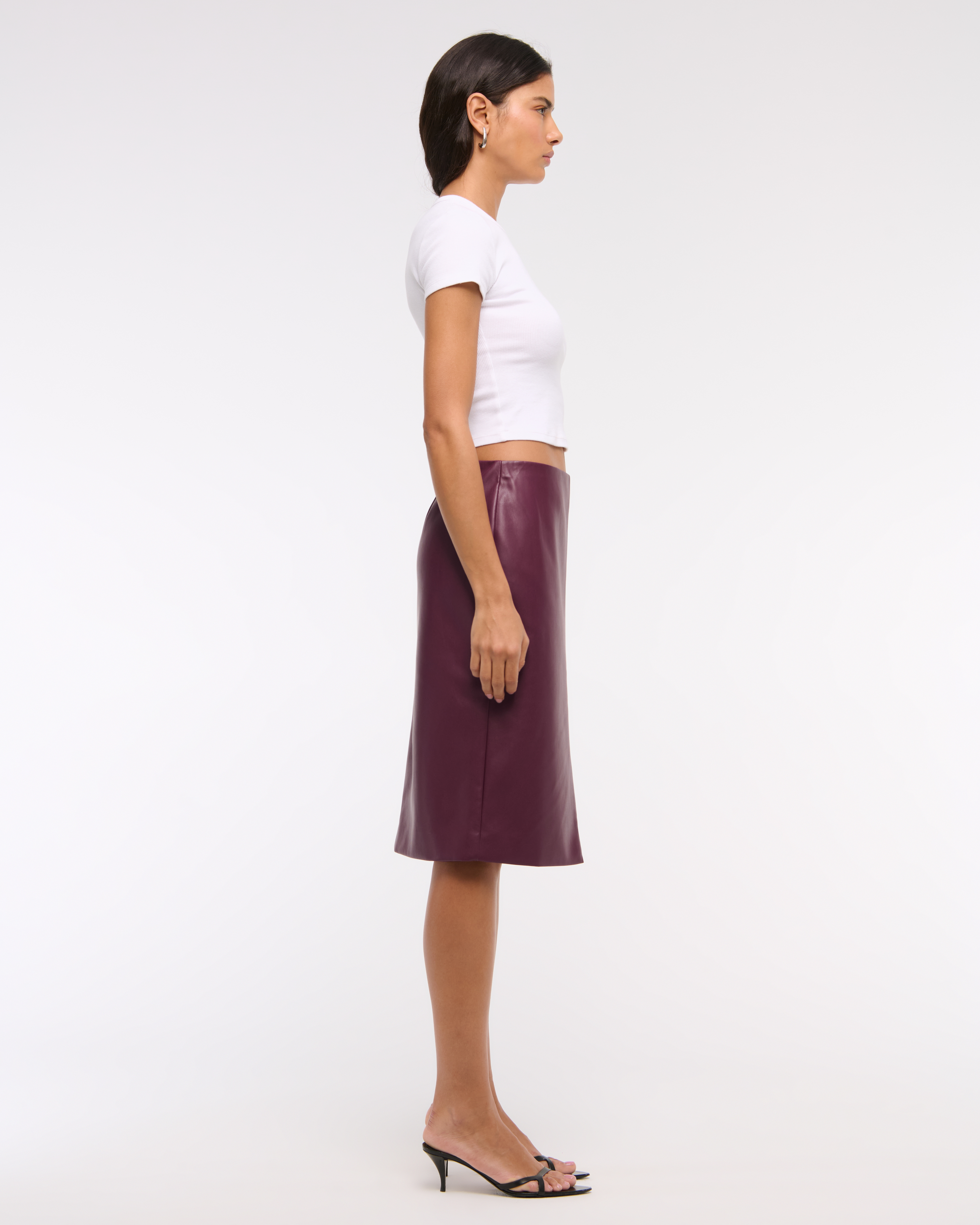 Women's Mid Rise Vegan Leather Pencil Midi Skirt | Women's