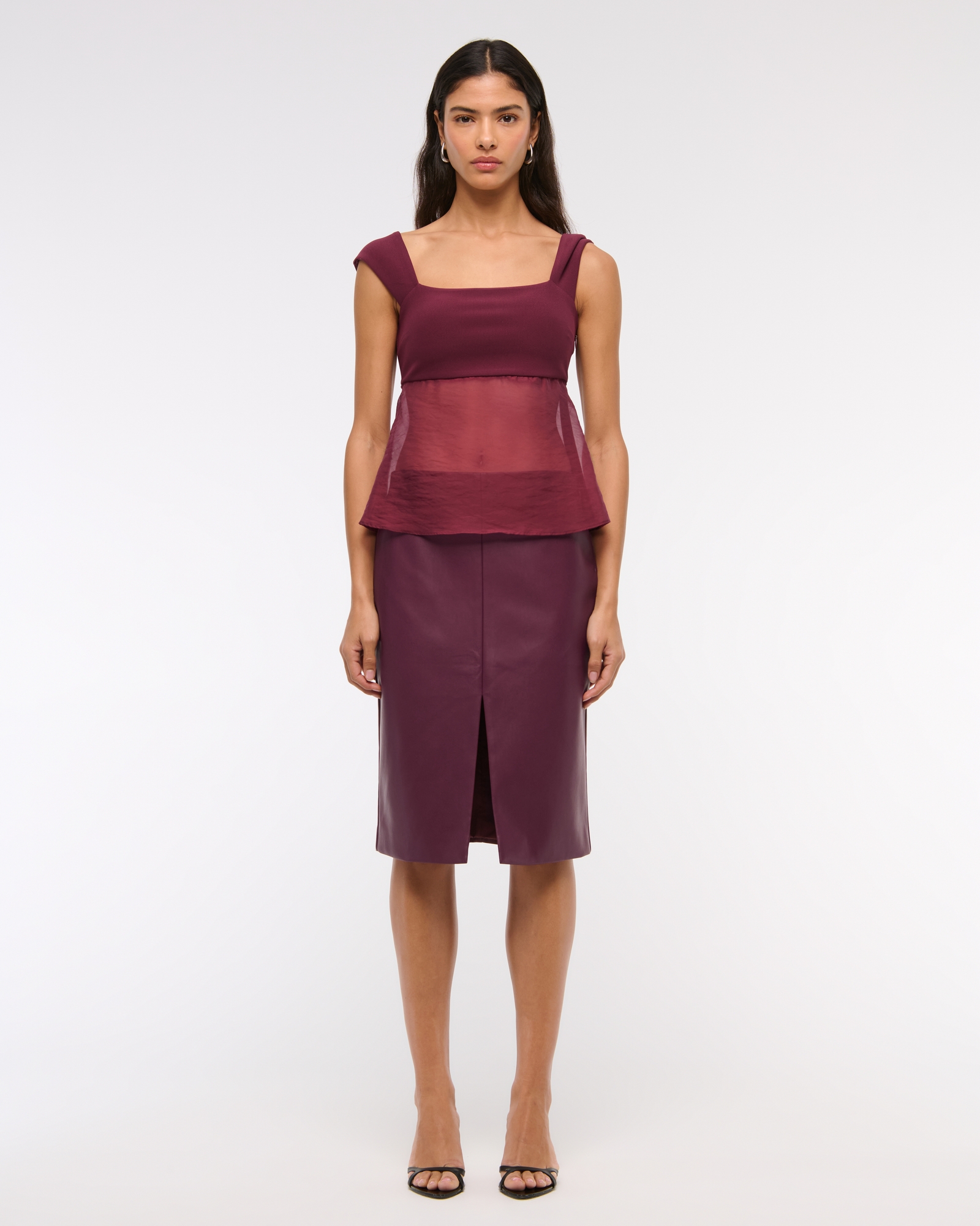 Mid Rise Vegan Leather Pencil Midi Skirt