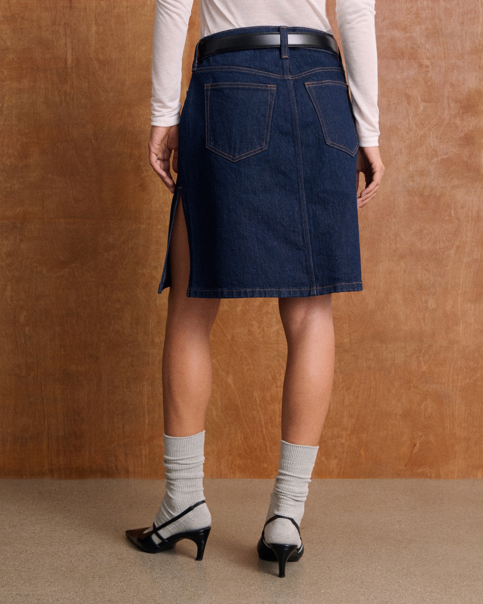 Mid Rise Denim Pencil Skirt